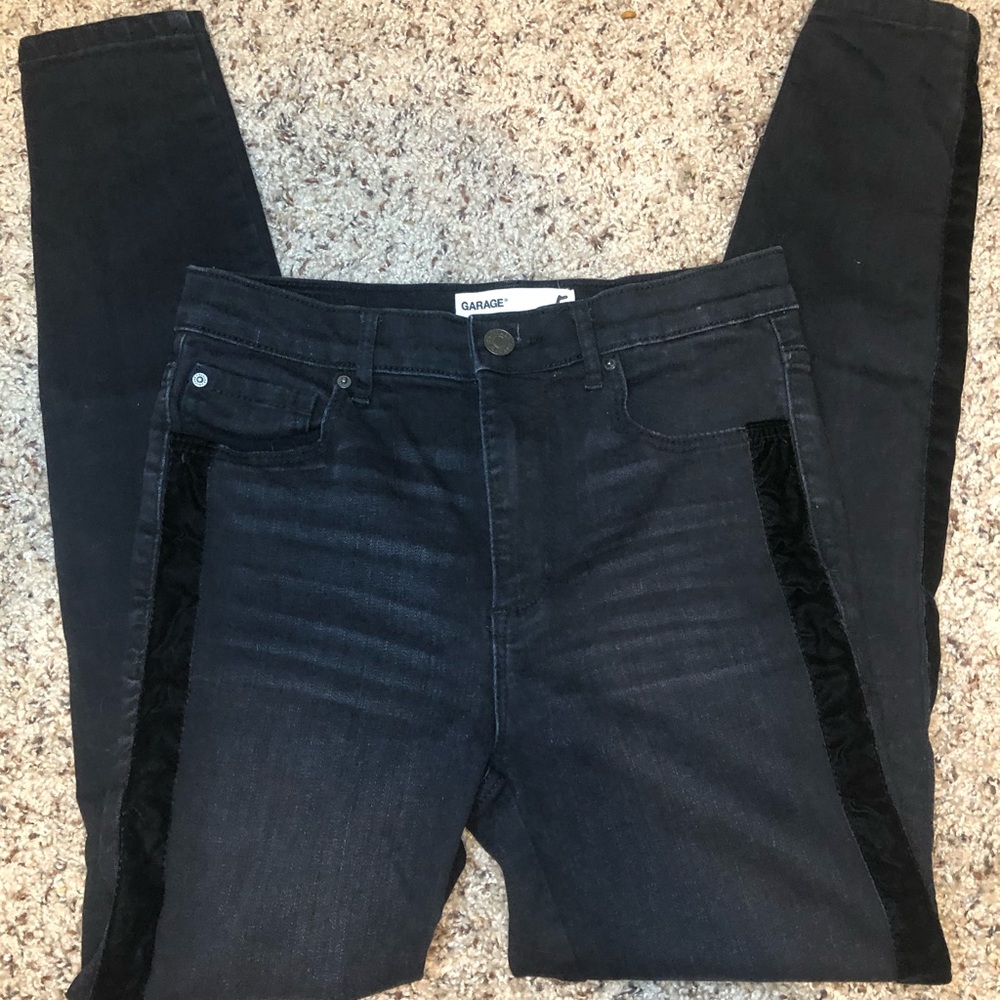 Black Garage skinny jeans high rise velvet stripe